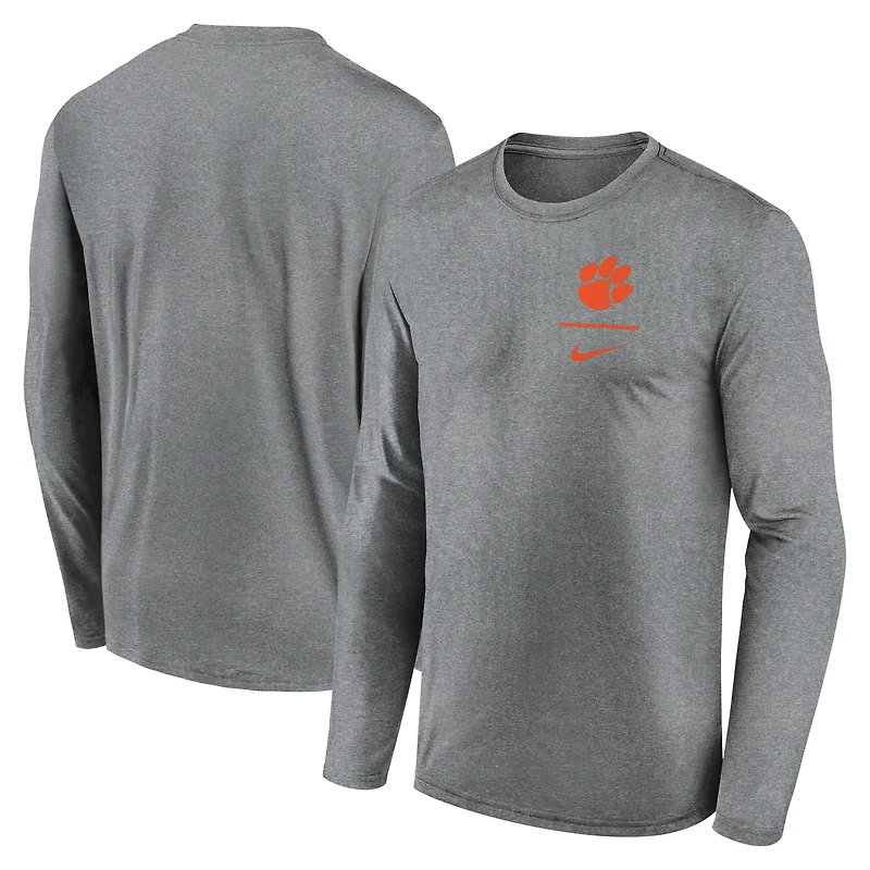 T-shirt Nike à manches longues pour homme, gris chiné, Clemson Tigers, Primary Stack Legend Performance