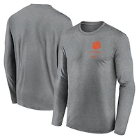 T-shirt Nike à manches longues pour homme, gris chiné, Clemson Tigers, Primary Stack Legend Performance