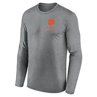 T-shirt Nike à manches longues pour homme, gris chiné, Clemson Tigers, Primary Stack Legend Performance