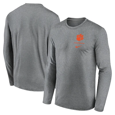 T-shirt Nike à manches longues pour homme, gris chiné, Clemson Tigers, Primary Stack Legend Performance