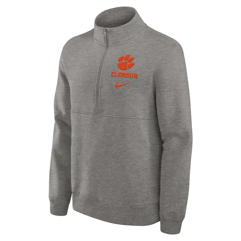 Pull Nike gris chiné Clemson Tigers Primetime Club à demi-zip pour homme