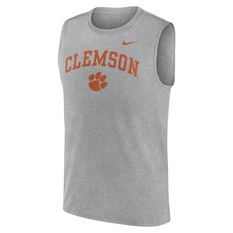 Men's Nike Heather Gray Clemson Tigers Primetime Legend Arch Dri-FIT Muscle Tank Top