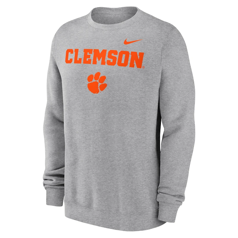 Men's Nike Heather Gray Clemson Tigers Primetime Primary Stack Pullover Sweatshirt