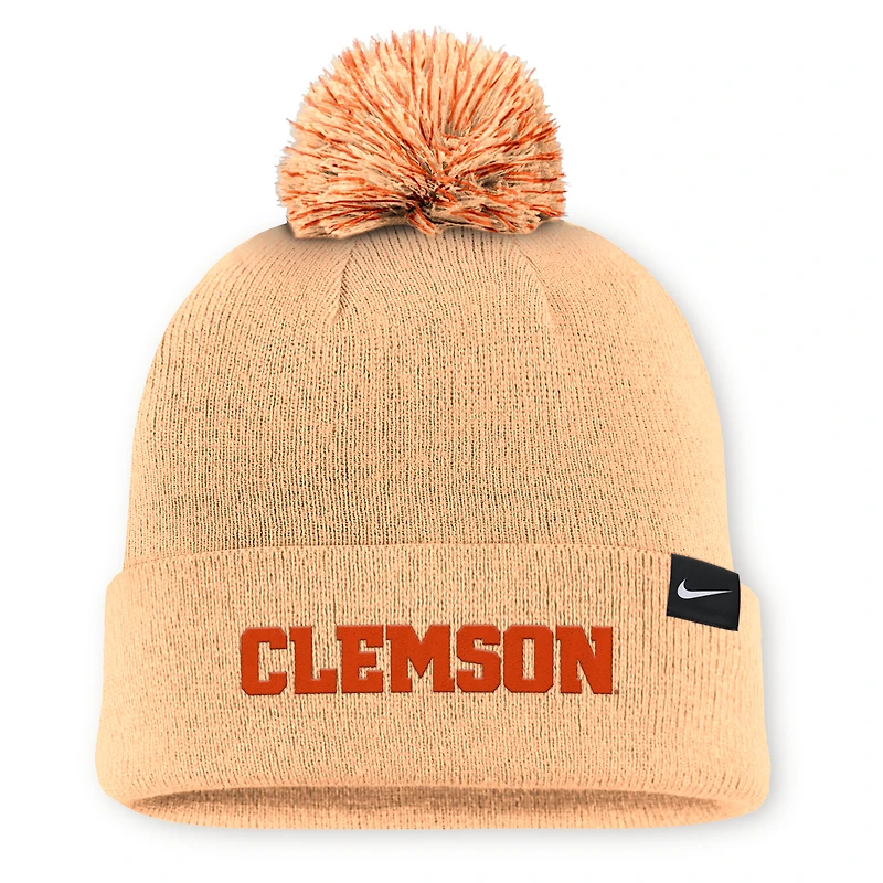 Bonnet en tricot à revers Nike orange clair Clemson Tigers Primetime Peak Campus pour homme avec pompon