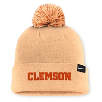 Bonnet en tricot à revers Nike orange clair Clemson Tigers Primetime Peak Campus pour homme avec pompon
