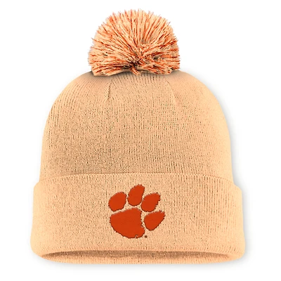 Men's Nike Light Orange Clemson Tigers Primetime Peak Campus Cuffed Knit Hat with Pom