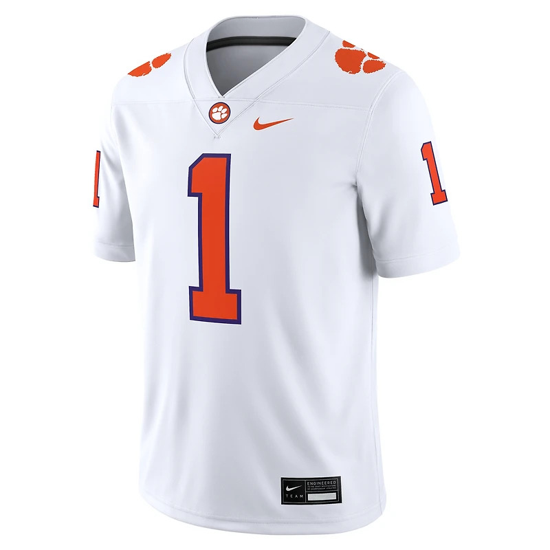 Men's Nike #1 White Clemson Tigers Game Jersey