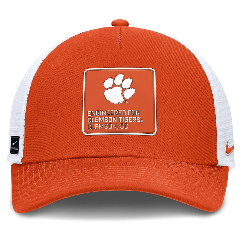 Casquette ajustable Nike orange/blanche Clemson Tigers 2025 On-Field Rise Engineered Trucker pour homme