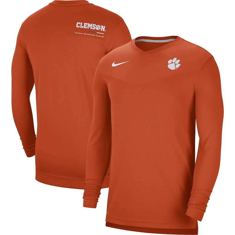 T-shirt à manches longues et col en V Nike Clemson Tigers 2022 Coach Performance Orange pour homme