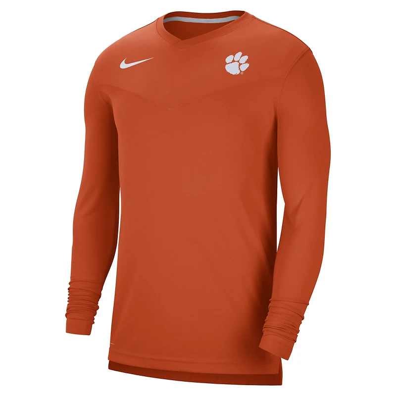 T-shirt à manches longues et col en V Nike Clemson Tigers 2022 Coach Performance Orange pour homme
