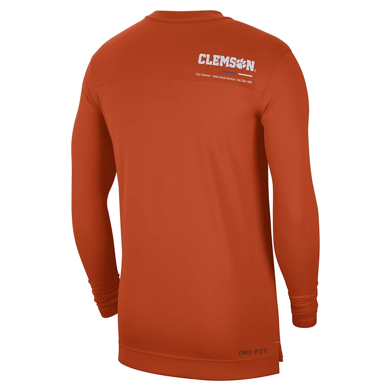 T-shirt à manches longues et col en V Nike Clemson Tigers 2022 Coach Performance Orange pour homme