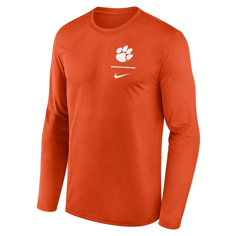 T-shirt Nike orange à manches longues pour homme, modèle Primary Stack Legend Performance des Tigers de Clemson