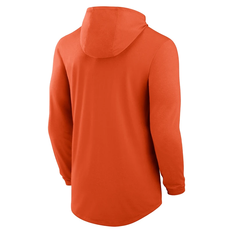 T-shirt à capuche Nike orange Clemson Tigers Primetime Tri-Blend Performance manches longues pour homme