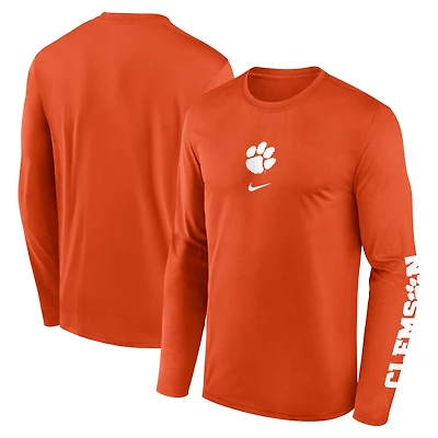 T-shirt Nike orange à manches longues Primetime Two-Hit Legend Dri-FIT pour homme des Tigers de Clemson