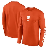 T-shirt Nike orange à manches longues Primetime Two-Hit Legend Dri-FIT pour homme des Tigers de Clemson
