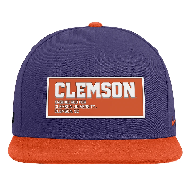 Casquette Nike Clemson Tigers 2025 On-Field Patch Pro Dri-FIT Snapback Violet/Orange pour homme