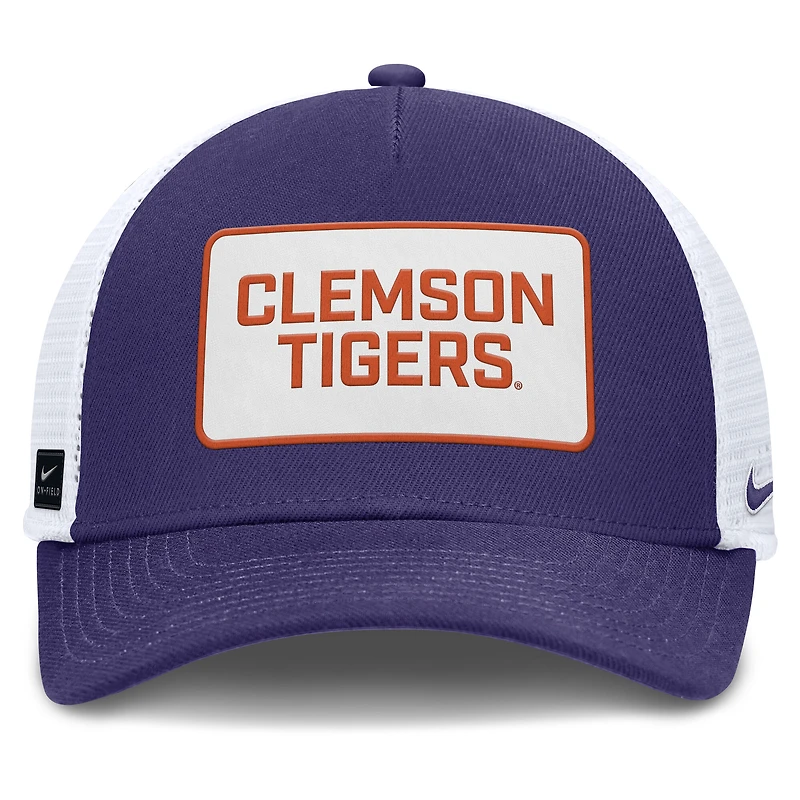 Casquette ajustable Nike pour homme, violet/blanc, Clemson Tigers 2025 On-Field Rise Patch Trucker