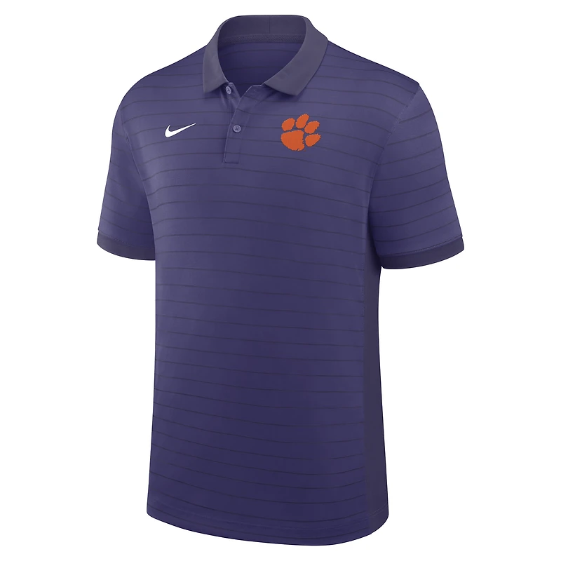 Polo Nike violet Dri-FIT pour homme, coupe début de saison 2025, avec rayures Victory Sideline des Clemson Tigers