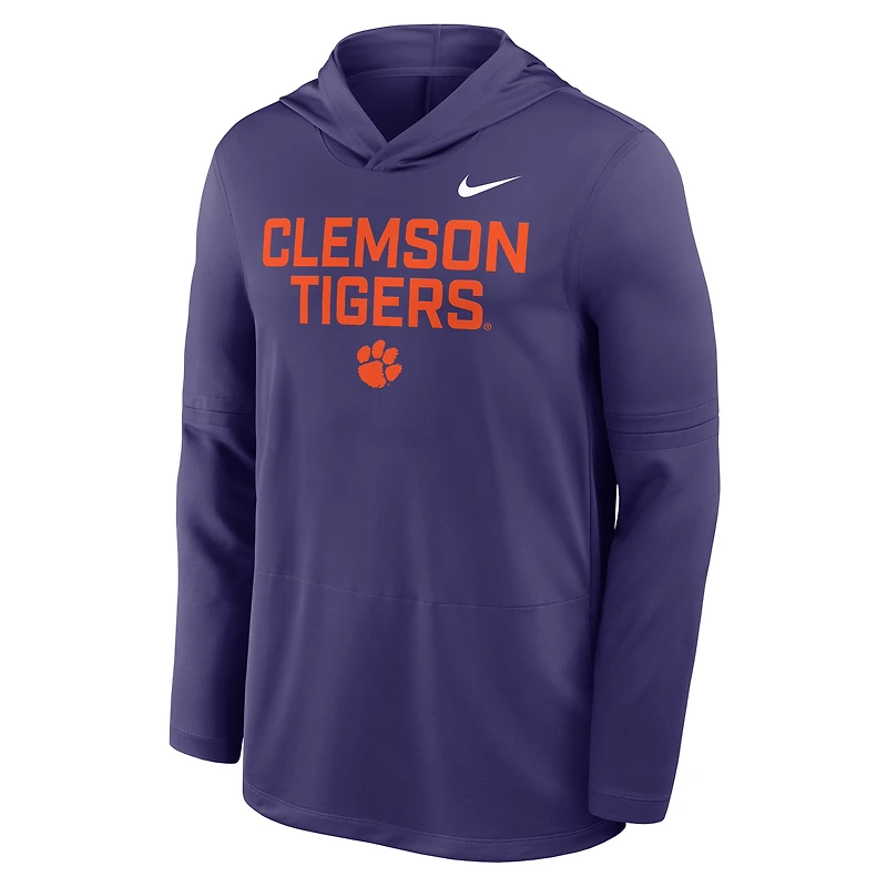 T-shirt à capuche et manches longues Nike violet Clemson Tigers 2025 Sideline Dri-FIT pour homme