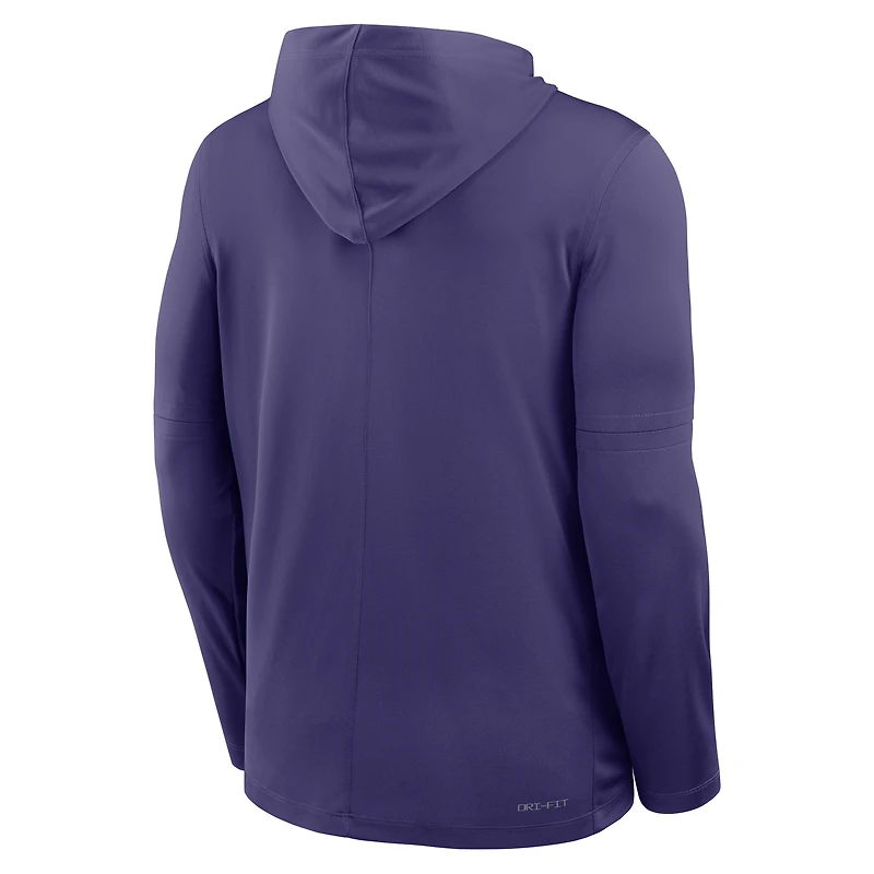 T-shirt à capuche et manches longues Nike violet Clemson Tigers 2025 Sideline Dri-FIT pour homme