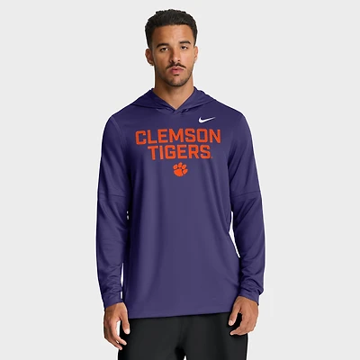 T-shirt à capuche et manches longues Nike violet Clemson Tigers 2025 Sideline Dri-FIT pour homme