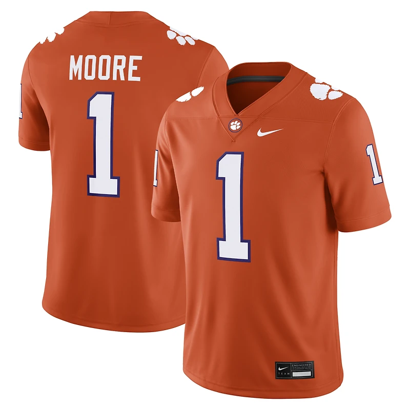 Maillot de football américain Nike T.J. Moore orange des Clemson Tigers pour homme