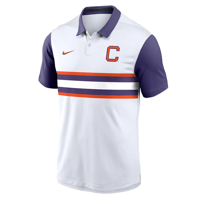 Men's Nike White/Purple Clemson Tigers Athletic Prep Alt Logo Vapor Dri-FIT Polo