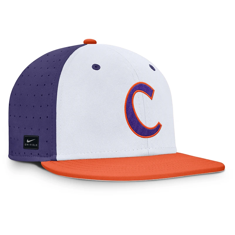 Men's Nike White/Purple Clemson Tigers On-Field Dugout True Performance Fitted Hat