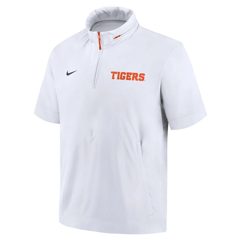 Veste à capuche manches courtes et demi-zip Nike White Clemson Tigers 2024 Sideline Coach pour homme