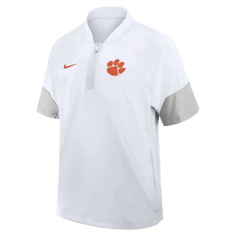 Men's Nike White Clemson Tigers 2025 Sideline Short Sleeve Quarter-Zip Dri-FIT Coach Jacket
