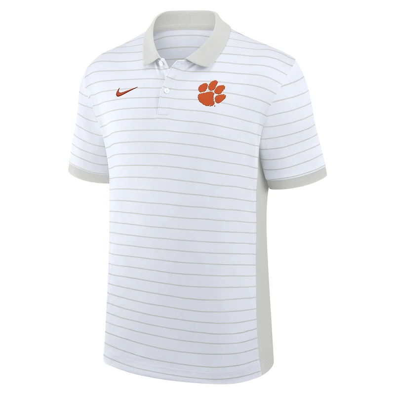 Men's Nike White Clemson Tigers 2026 Early Season Coaches Sideline Victory Stripe Dri-FIT Polo