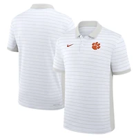 Polo Nike blanc Clemson Tigers 2026 pour homme, rayures de victoire, début saison, entraîneurs, Dri-FIT