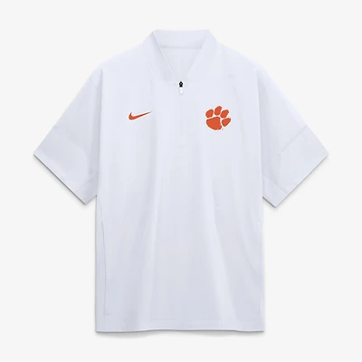 Men's Nike White Clemson Tigers 2026 Sideline Short Sleeve Quarter-Zip Coach Jacket