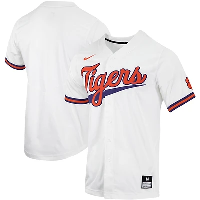 Maillot de baseball réplique à boutons complets Nike blanc Clemson Tigers pour homme