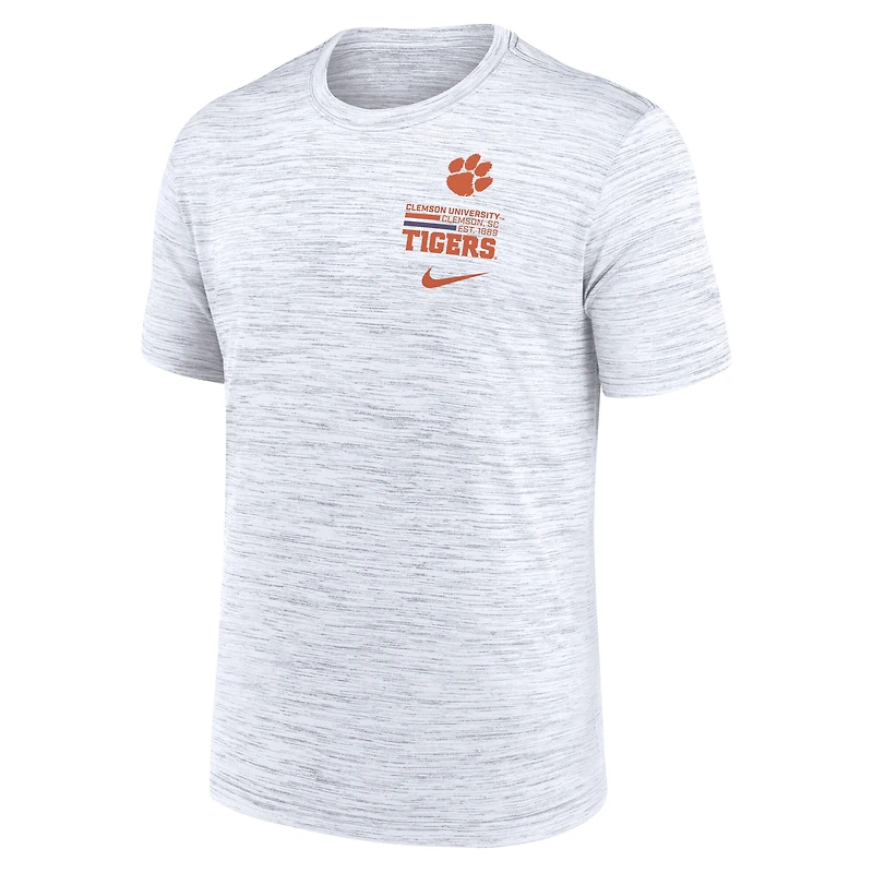 T-shirt Nike Velocity Stacked Performance blanc pour homme des Clemson Tigers