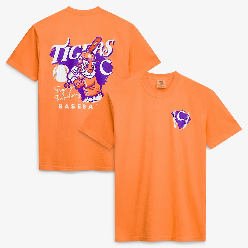 Men's  Orange Clemson Tigers Drawn Mascot Baseball T-Shirt