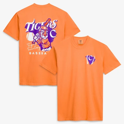 Men's  Orange Clemson Tigers Drawn Mascot Baseball T-Shirt