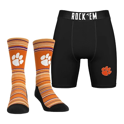 Men's Rock Em Socks Clemson Tigers Primary Crew & Boxer Briefs Combo Pack