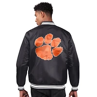 Men's Starter Black Clemson Tigers Two-Hit Satin Varsity Full-Snap Jacket