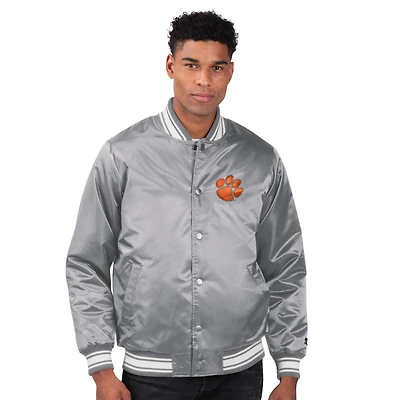 Veste de survêtement grise à boutons-pression Core Satin pour homme des Tigers Clemson