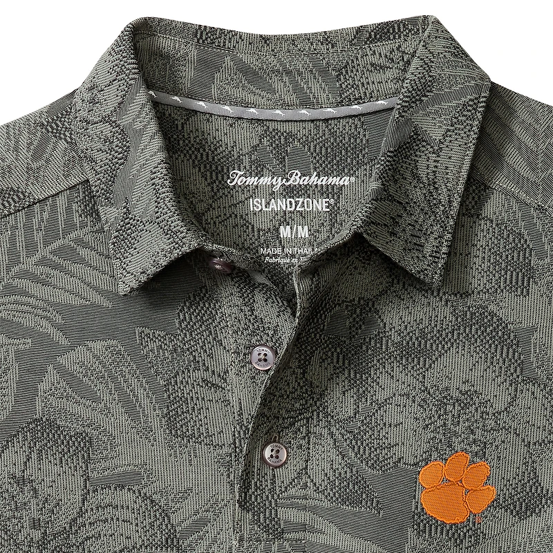 Polo Tommy Bahama gris pour homme des Tigers de Clemson Palm Fresco Hibiscus IslandZone®