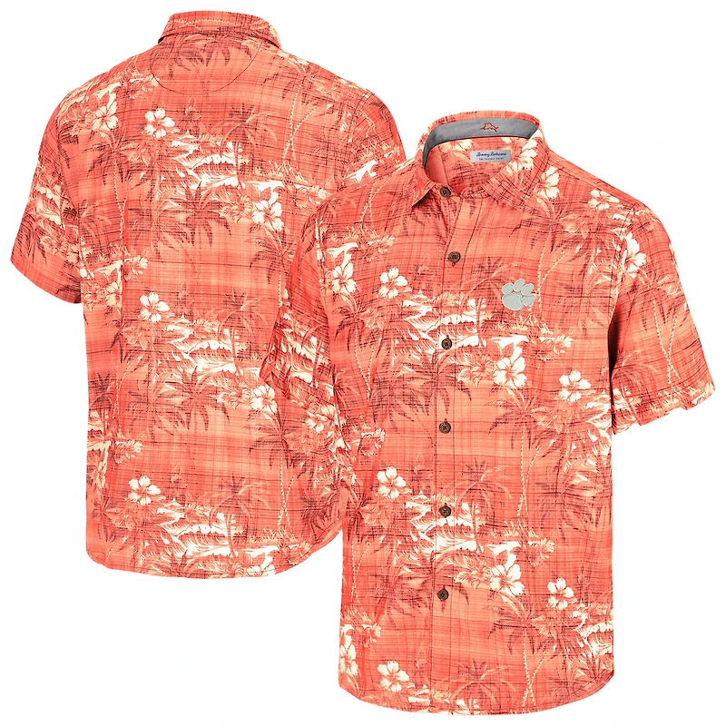 Chemise boutonnée Tommy Bahama orange pour homme, motif Coconut Point, Palmetta Island, Clemson Tigers, Zone Camp