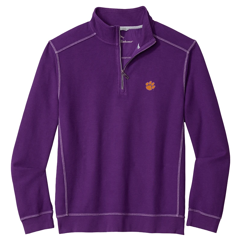 Veste Tommy Bahama Montego Bay violette pour homme, à demi-zip, aux couleurs des Clemson Tigers.
