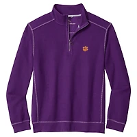 Veste Tommy Bahama Montego Bay violette pour homme, à demi-zip, aux couleurs des Clemson Tigers.