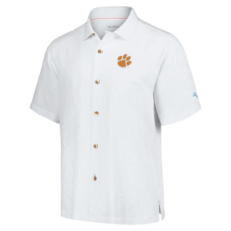 Chemise boutonnée Tommy Bahama blanche Clemson Tigers Castaway Game Camp pour hommes