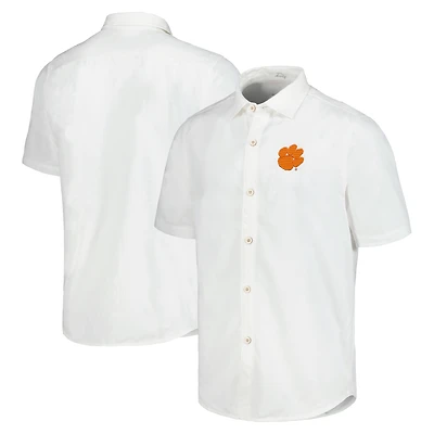 Chemise boutonnée Tommy Bahama White Clemson Tigers Coconut Point Palm Vista IslandZone Camp pour hommes
