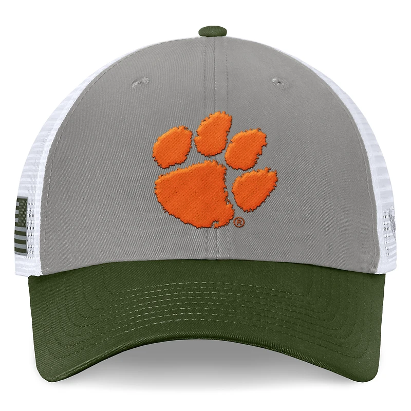 Casquette réglable pour hommes, Top of the World, gris/vert, Clemson Tigers OHT, badge d'appréciation militaire, camionneur