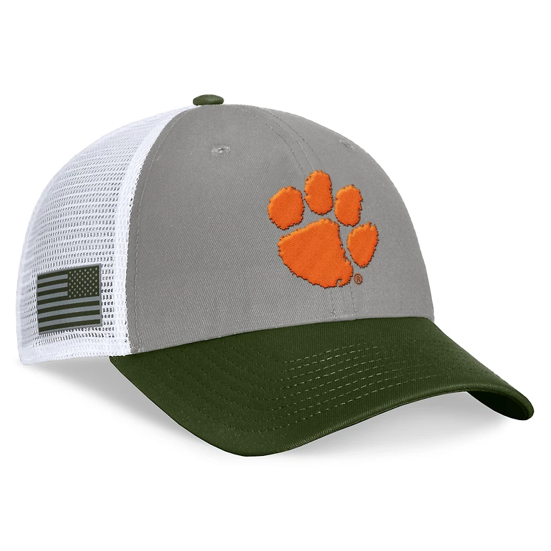 Casquette réglable pour hommes, Top of the World, gris/vert, Clemson Tigers OHT, badge d'appréciation militaire, camionneur