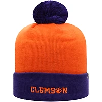 Bonnet pour hommes Top of the World orange/violet Clemson Tigers Core 2 tons à revers en tricot avec pompon