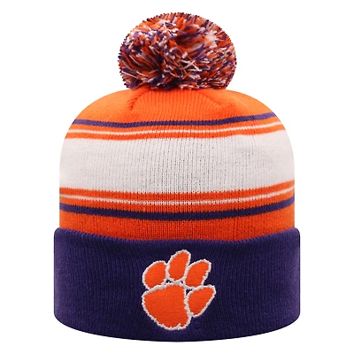 Bonnet en tricot orange à revers avec pompon Clemson Tigers pour homme Top of the World